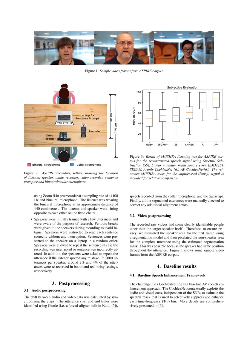 AV Speech Enhancement Challenge using a Real Noisy Corpus DeepAI