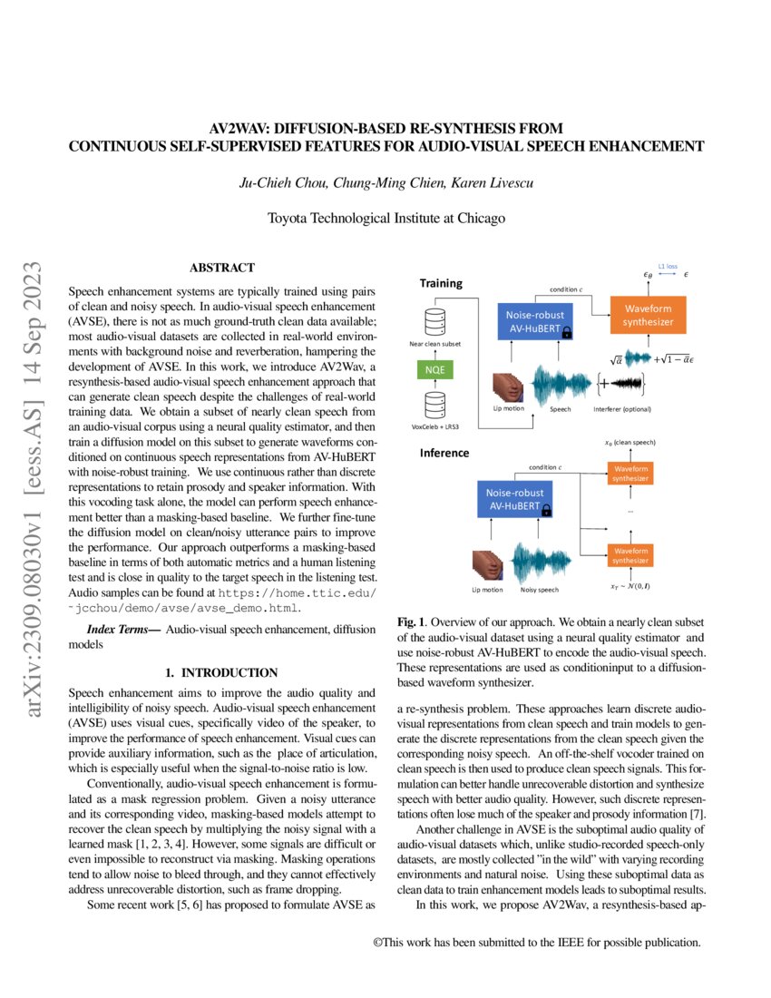AV2Wav DiffusionBased Resynthesis from Continuous Selfsupervised Features for AudioVisual