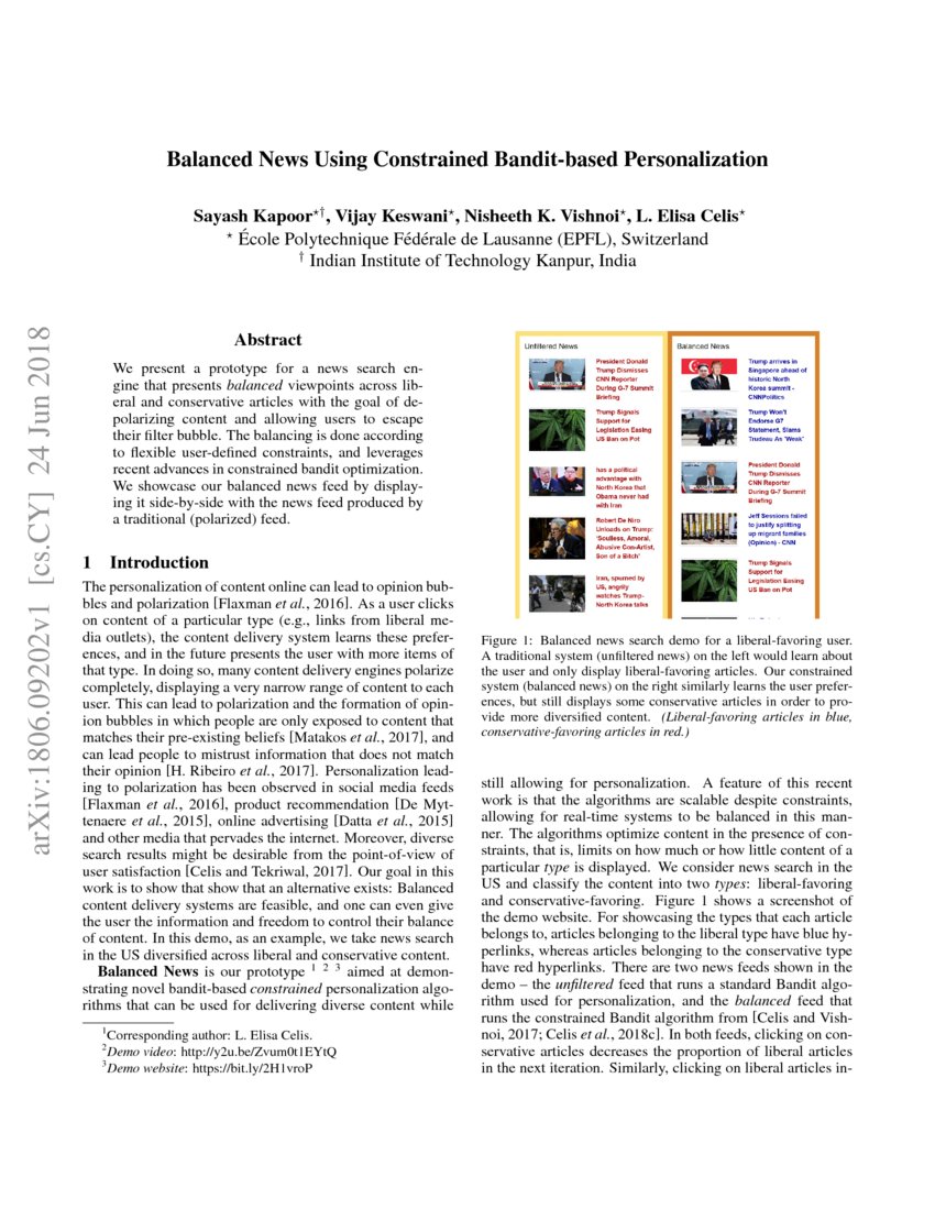 Balanced News Using Constrained Banditbased Personalization DeepAI