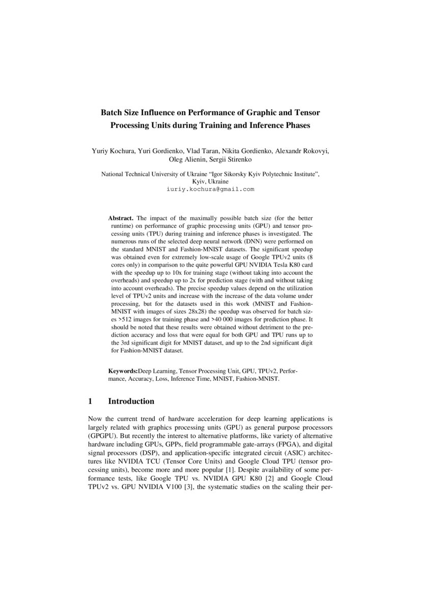 Batch Size Influence on Performance of Graphic and Tensor Processing