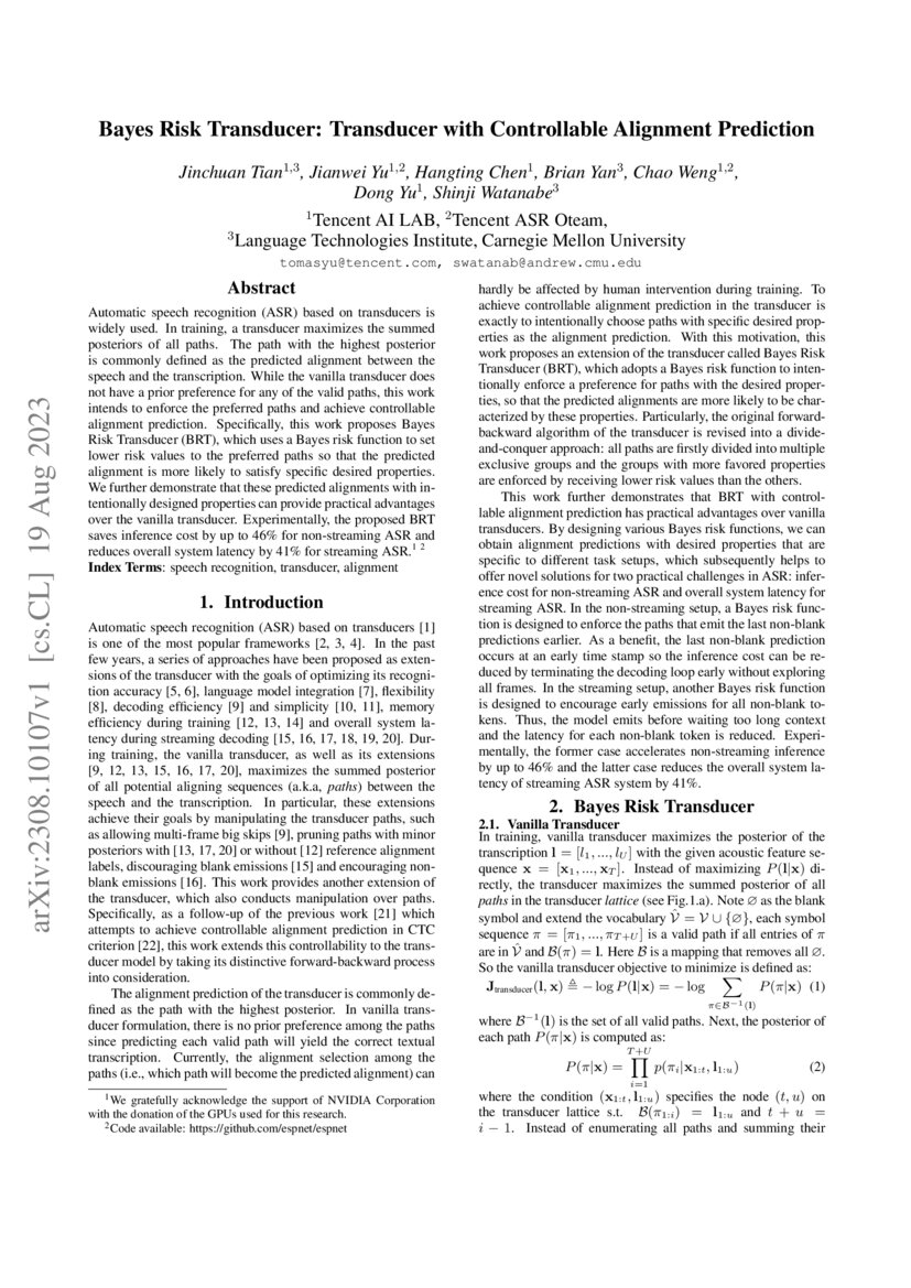 Bayes Risk Transducer Transducer with Controllable Alignment
