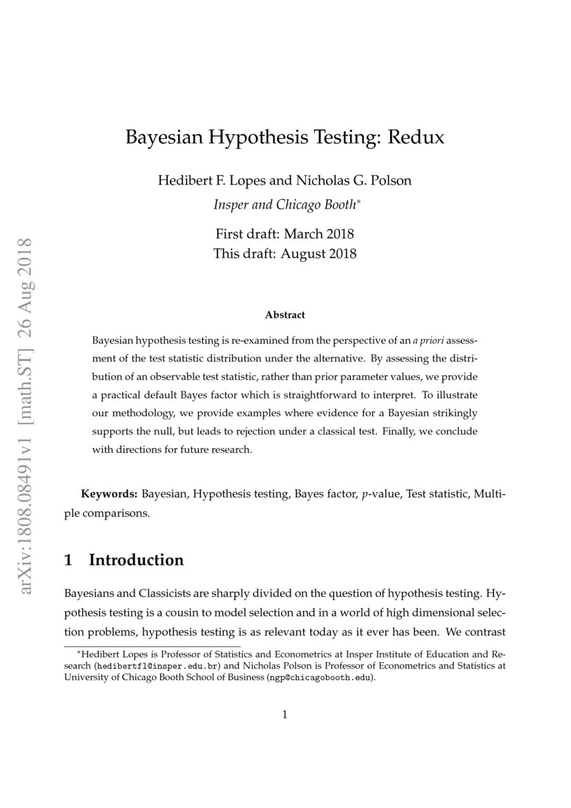 Bayesian Hypothesis Testing Redux DeepAI
