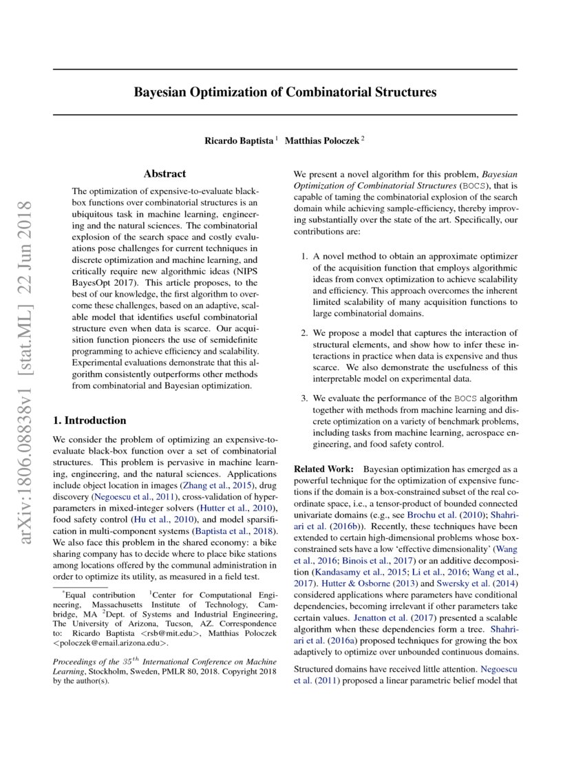Bayesian Optimization of Combinatorial Structures DeepAI