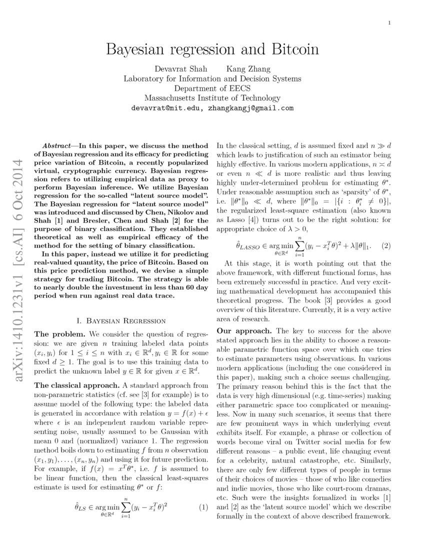 bitcoin bayesian regression