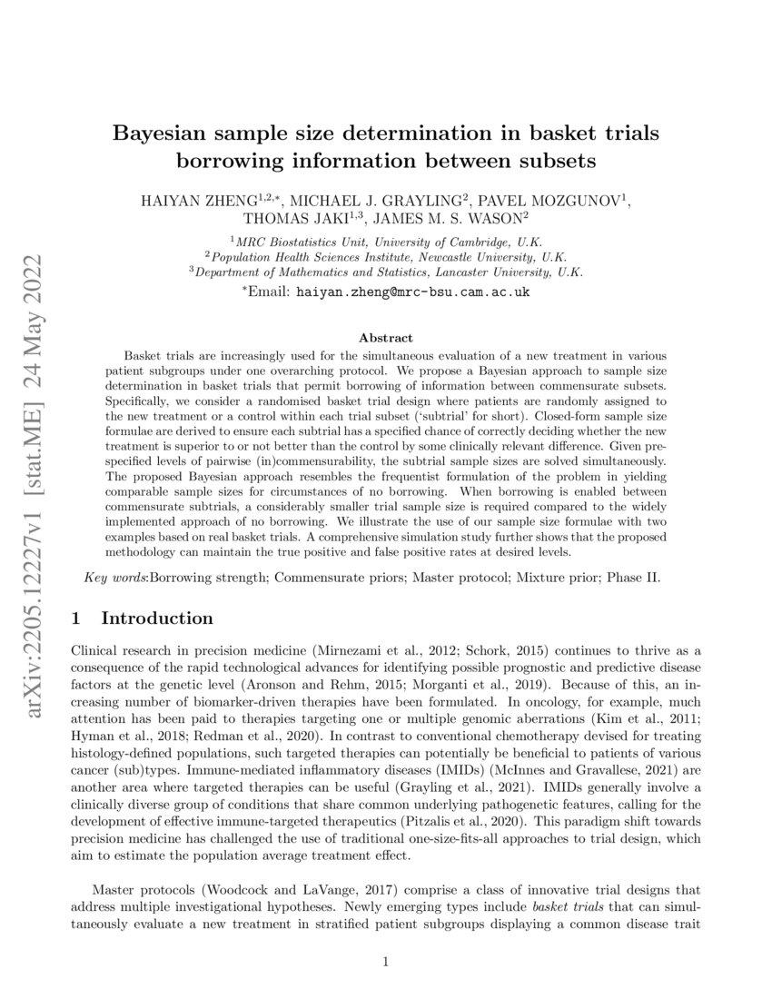 Bayesian sample size determination in basket trials borrowing ...