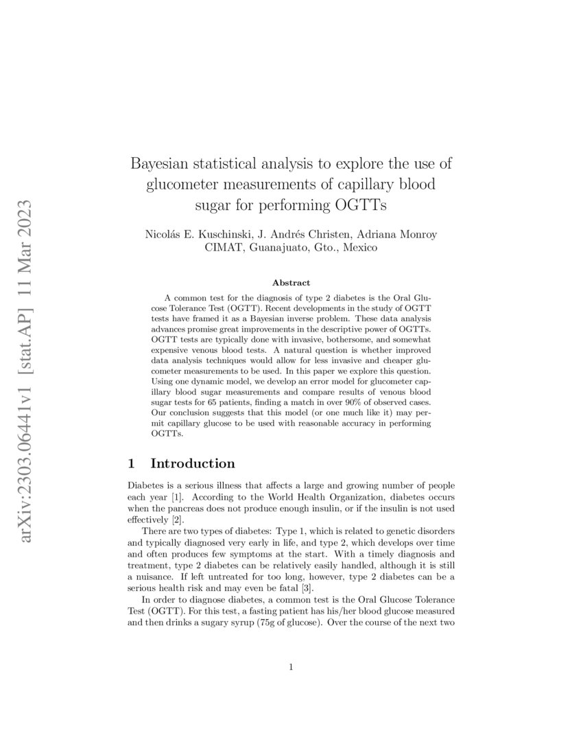 Bayesian Statistical Models To Explore The Use Glucometer Measurements Bayesian statistical models to explore the use glucometer measurements