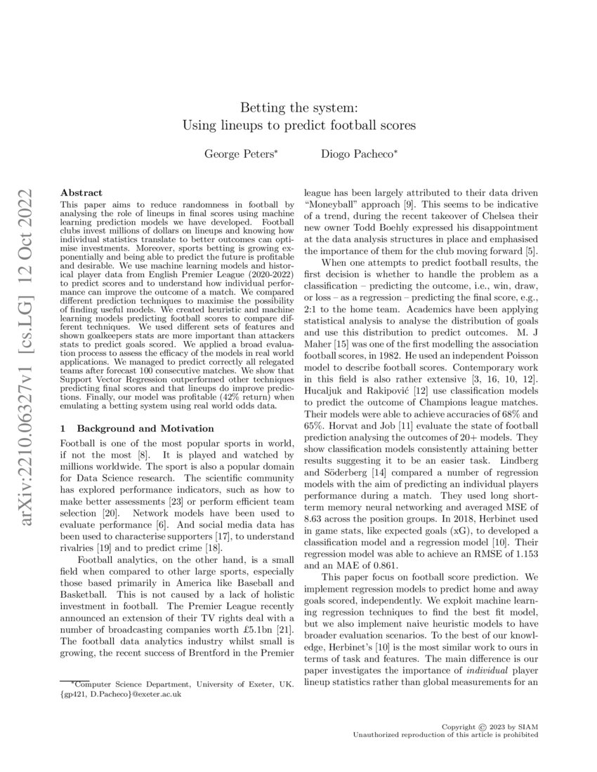 Betting the system Using lineups to predict football scores DeepAI