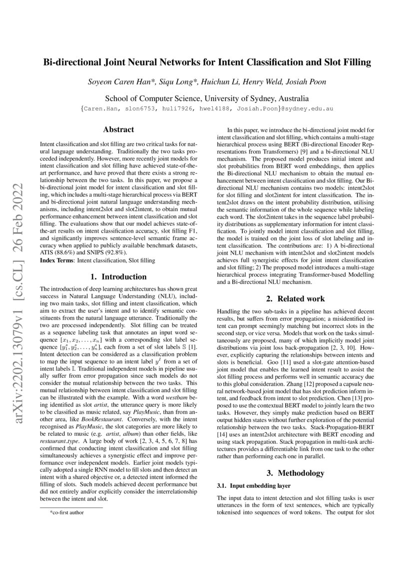 Bidirectional Joint Neural Networks for Intent Classification and Slot