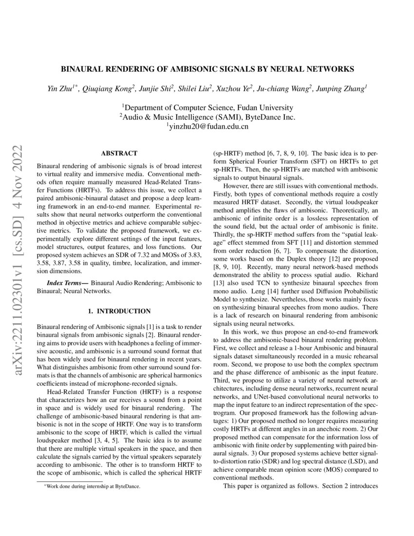 Binaural Rendering of Ambisonic Signals by Neural Networks | DeepAI