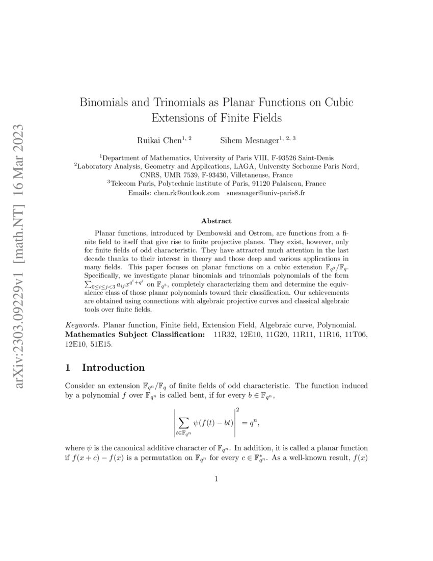 Binomials and Trinomials as Planar Functions on Cubic Extensions of