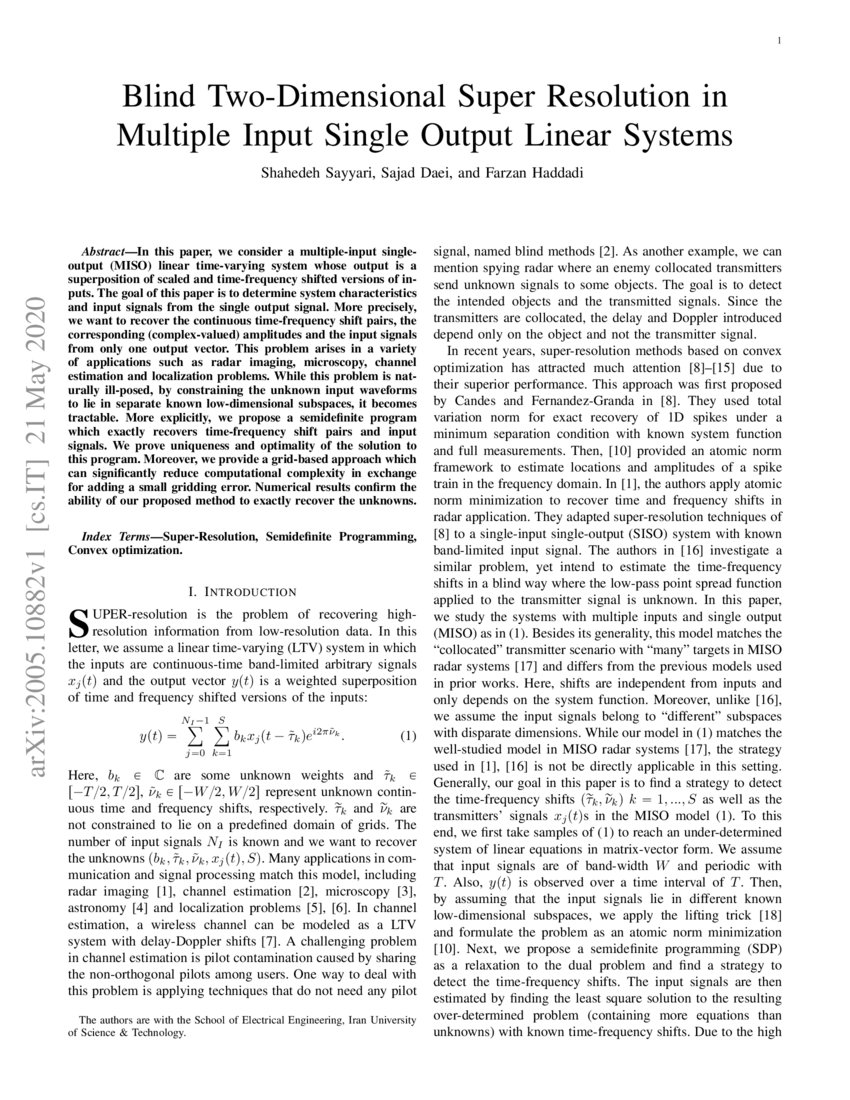 Blind Two-Dimensional Super Resolution in Multiple Input Single Output ...