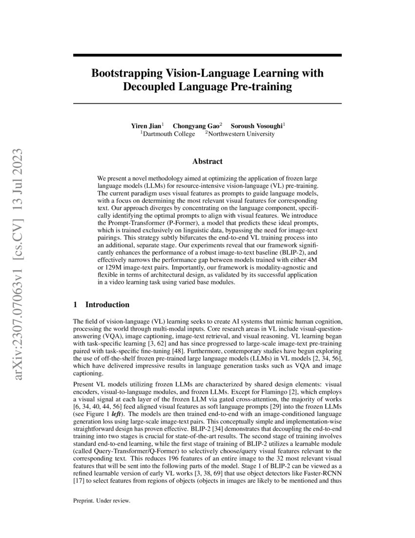 Bootstrapping VisionLanguage Learning with Decoupled Language Pre