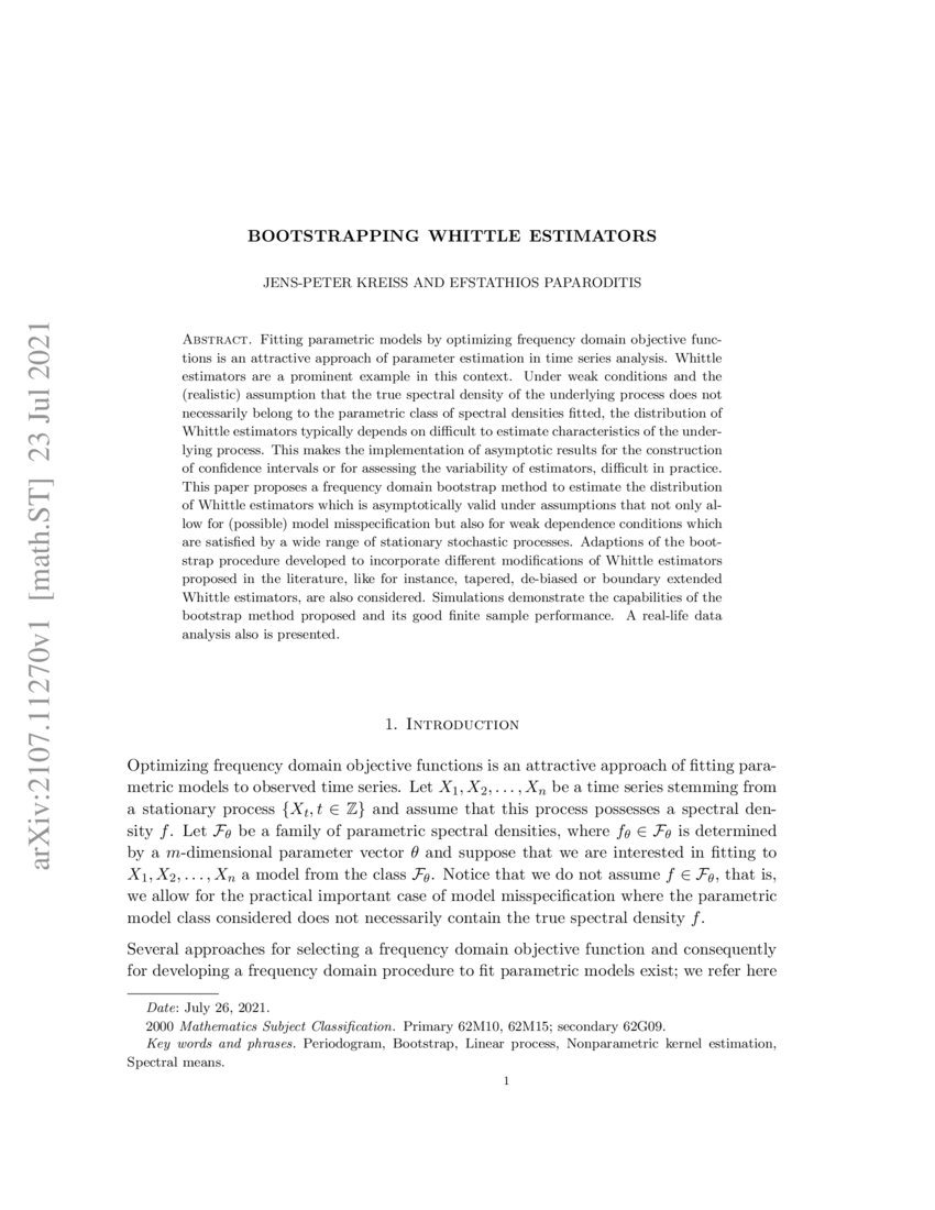 Bootstrapping Whittle Estimators DeepAI