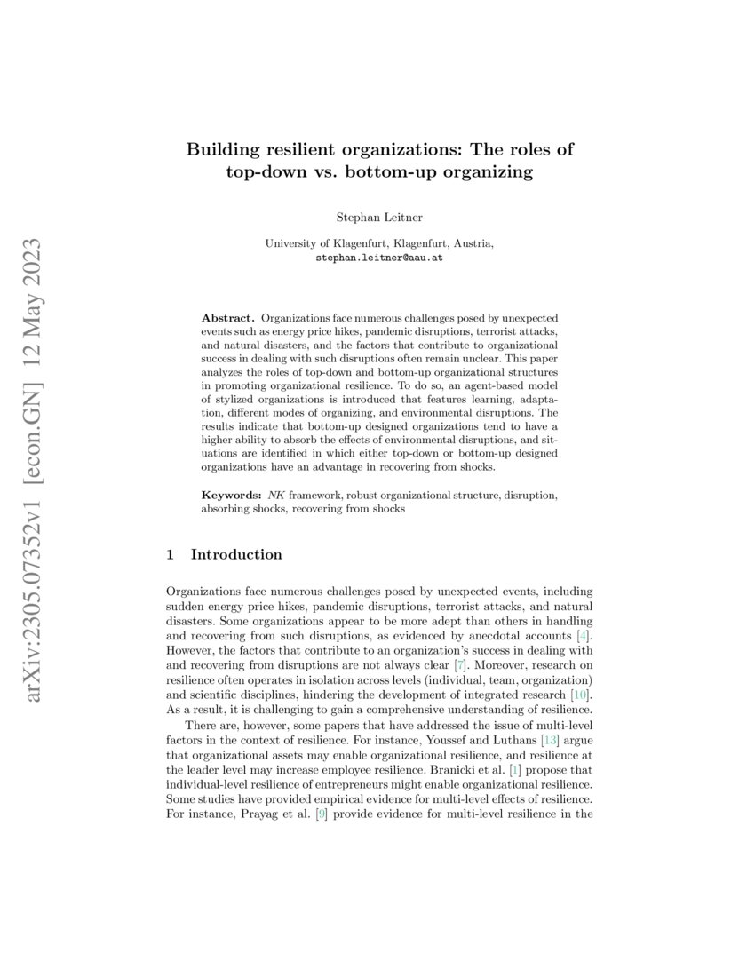 Building resilient organizations the roles of top down vs bottom up