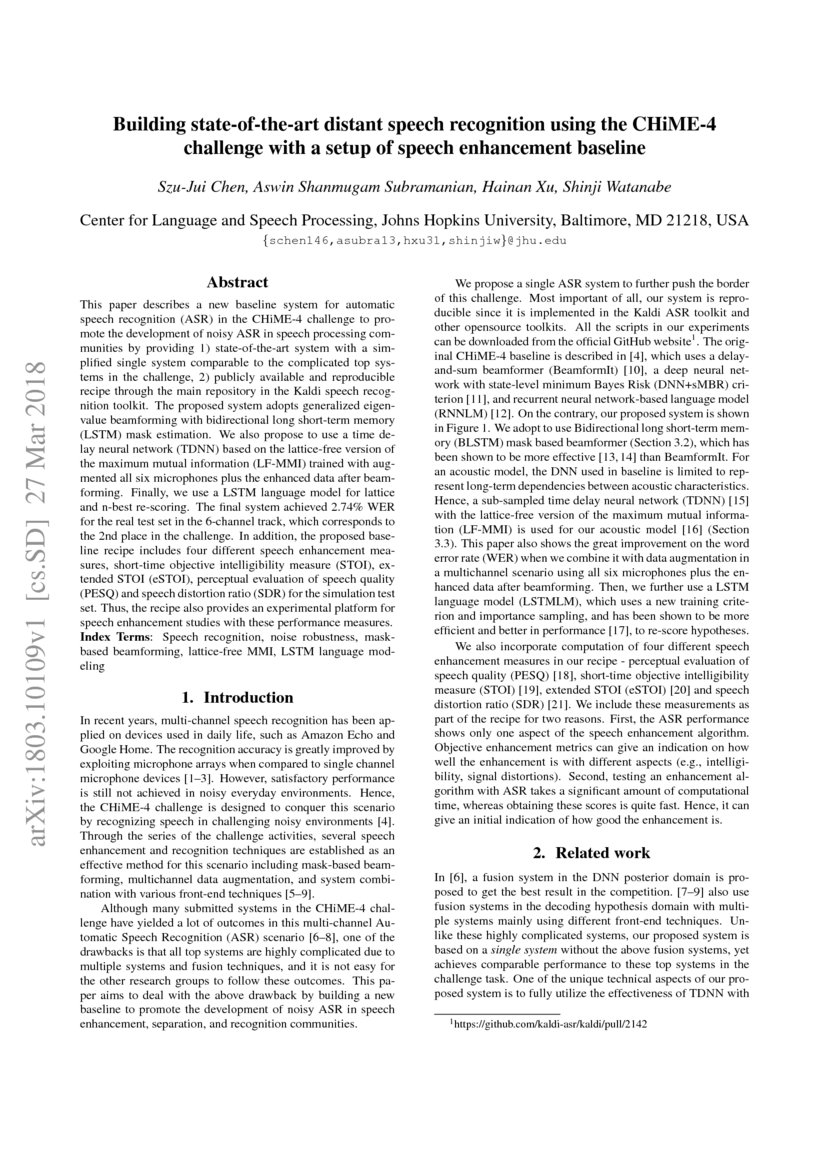 Building stateoftheart distant speech recognition using the CHiME4 challenge with a setup of