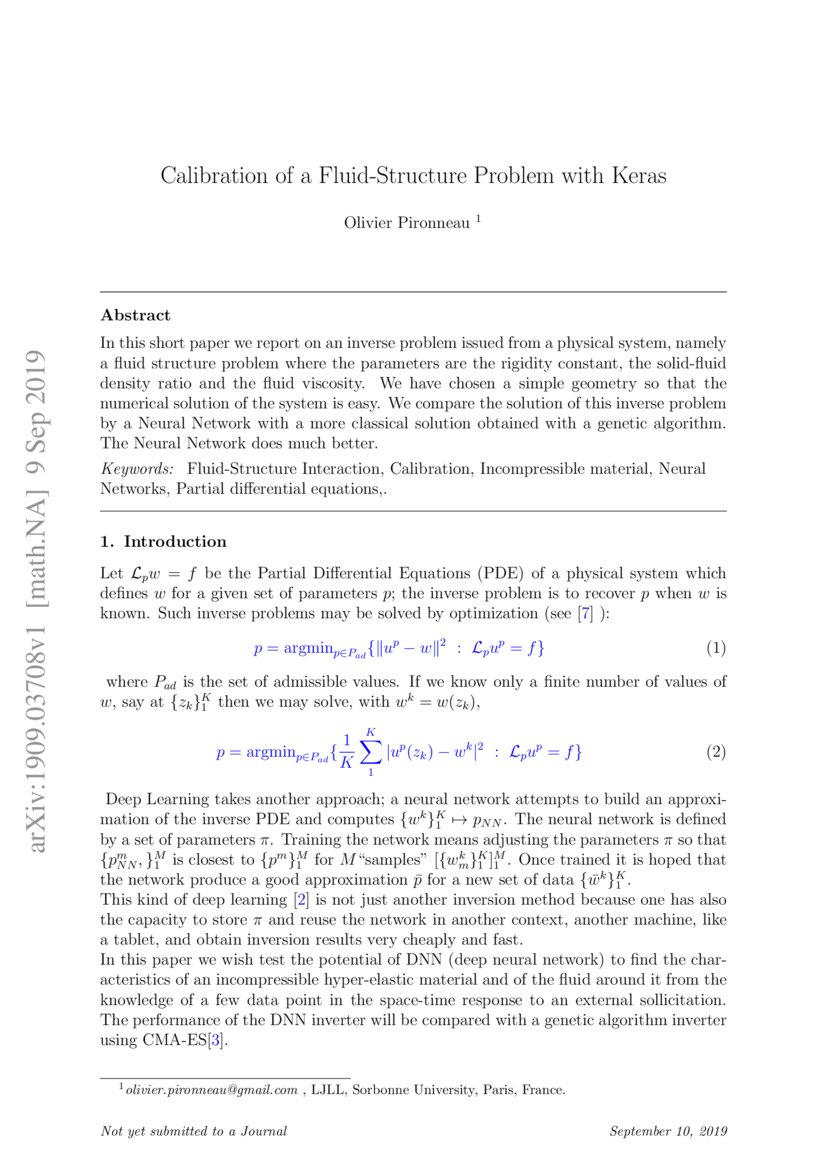 Calibration of a FluidStructure Problem with Keras DeepAI