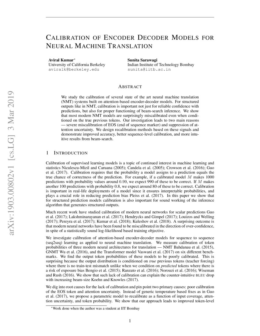 Calibration of Encoder Decoder Models for Neural Machine Translation ...