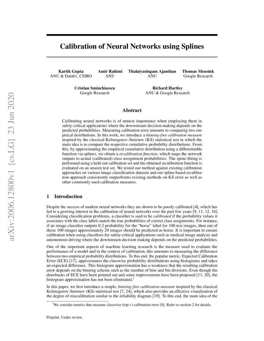 Calibration of Neural Networks using Splines DeepAI