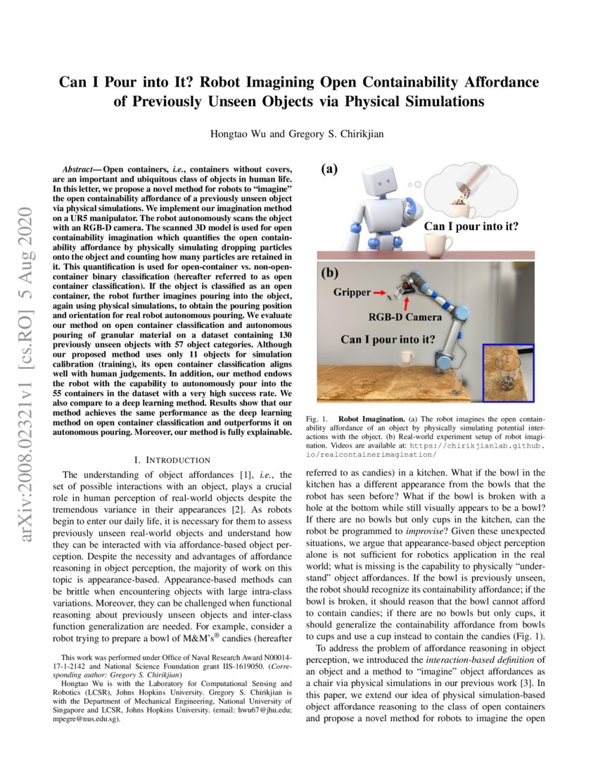 Can I Pour into It? Robot Imagining Open Containability Affordance of ...