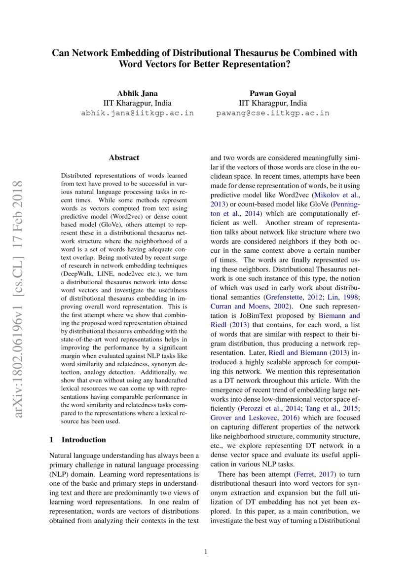Can Network Embedding of Distributional Thesaurus be Combined with Word