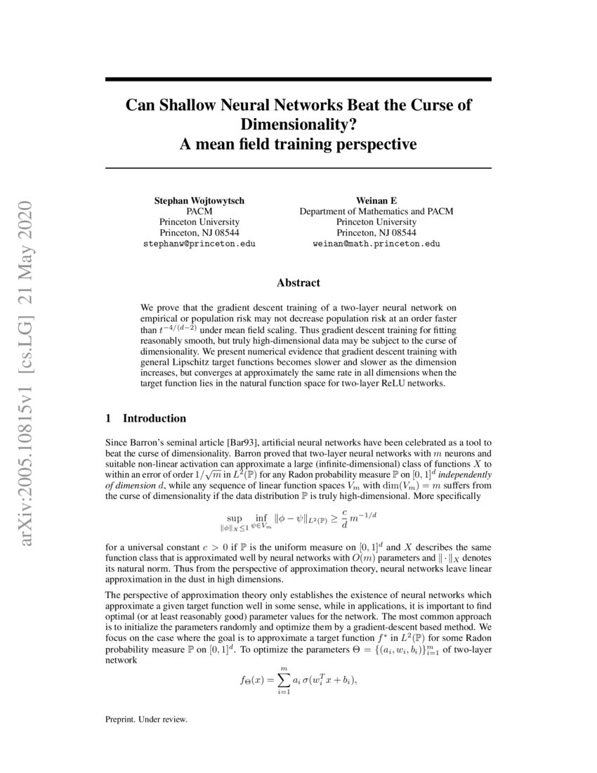 curse of dimensionality neural network