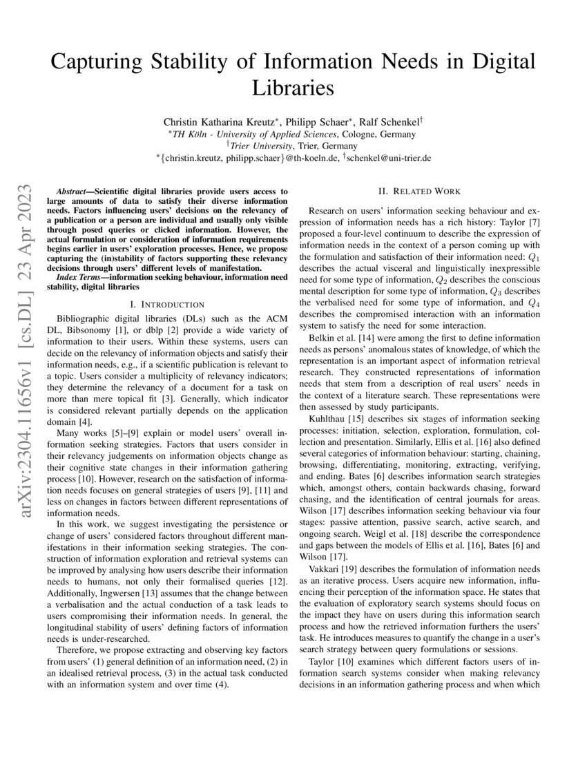 Capturing Stability of Information Needs in Digital Libraries DeepAI