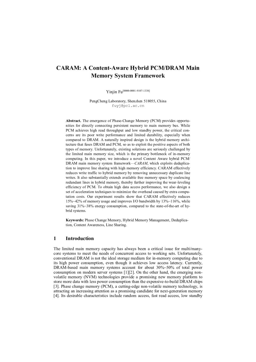 CARAM A ContentAware Hybrid PCM/DRAM Main Memory System Framework
