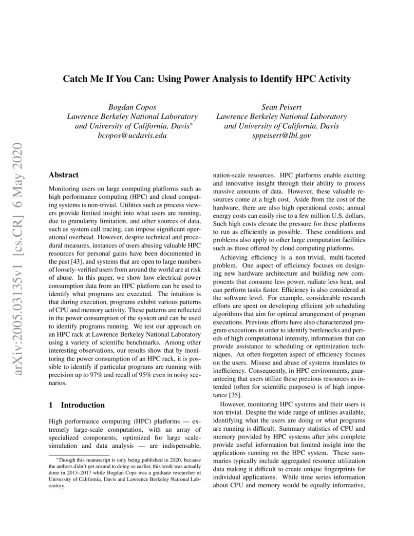 Catch Me If You Can Using Power Analysis to Identify HPC Activity DeepAI
