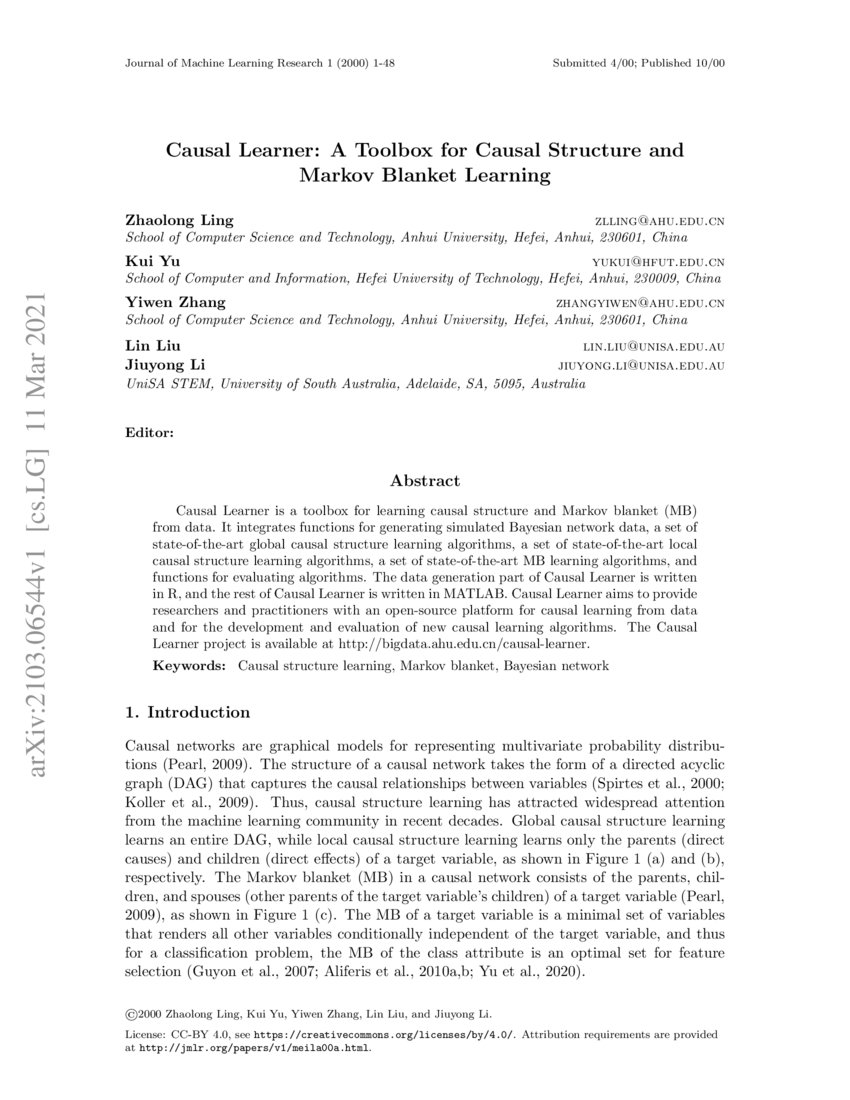 Causal Learner A Toolbox for Causal Structure and Markov Blanket