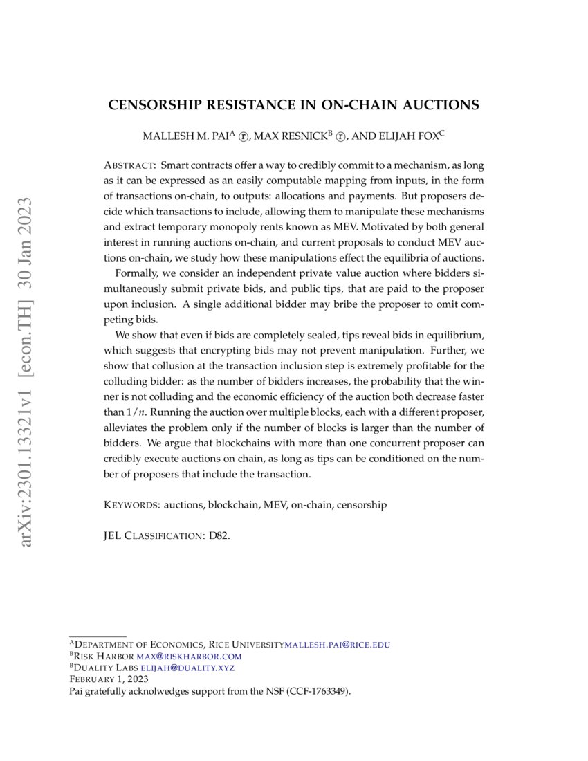 Censorship Resistance in OnChain Auctions DeepAI