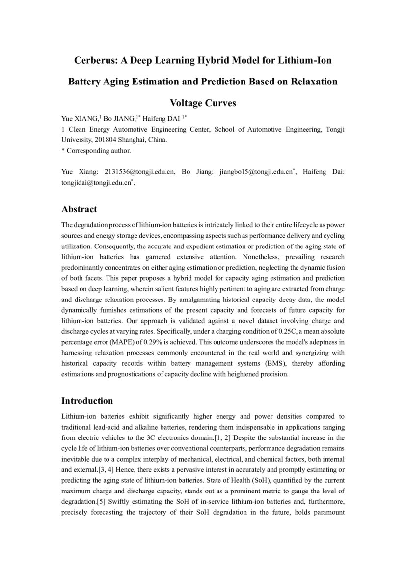 Cerberus A Deep Learning Hybrid Model For Lithium Ion Battery Aging