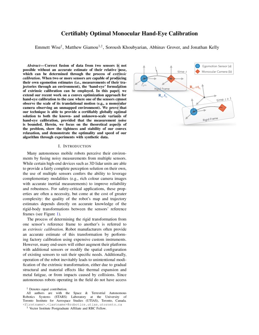 Certifiably Optimal Monocular HandEye Calibration DeepAI