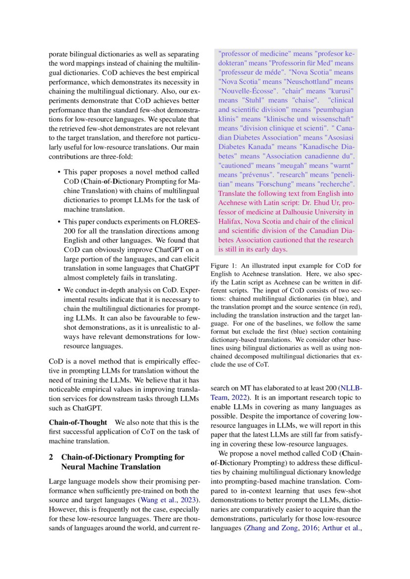 ChainofDictionary Prompting Elicits Translation in Large Language