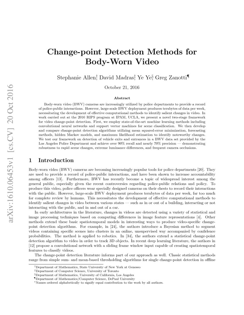 Changepoint Detection Methods for BodyWorn Video DeepAI