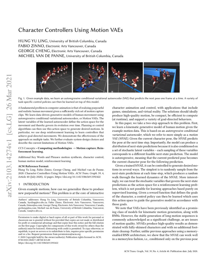 Character Controllers Using Motion VAEs DeepAI