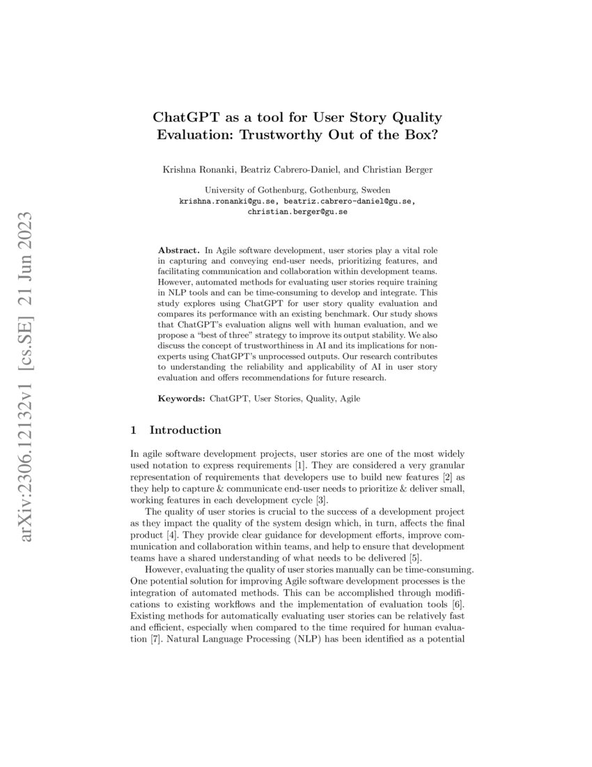 ChatGPT as a tool for User Story Quality Evaluation Trustworthy Out of