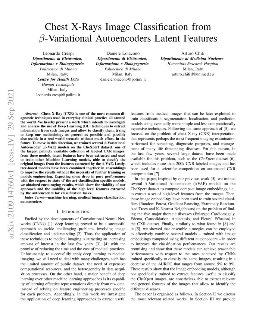 Chest X-Rays Image Classification from beta-Variational Autoencoders ...