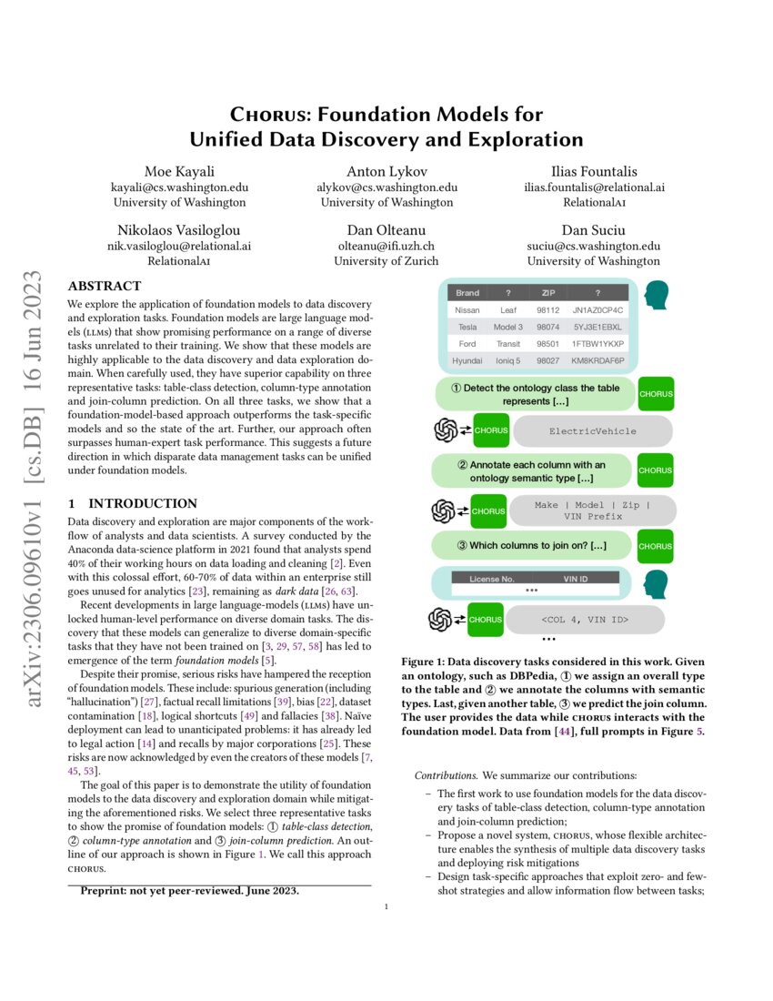 CHORUS Foundation Models for Unified Data Discovery and Exploration