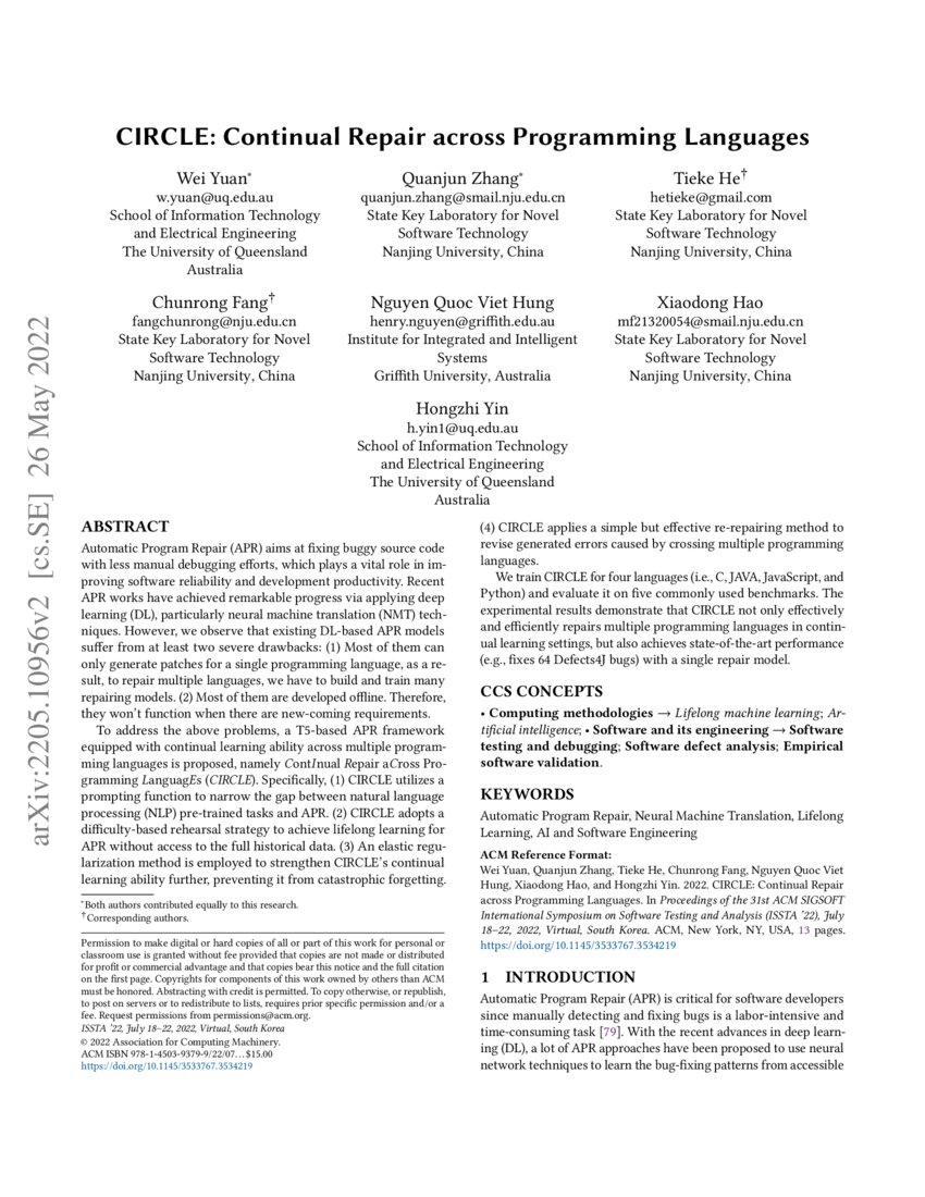 CIRCLE: Continual Repair across Programming Languages | DeepAI
