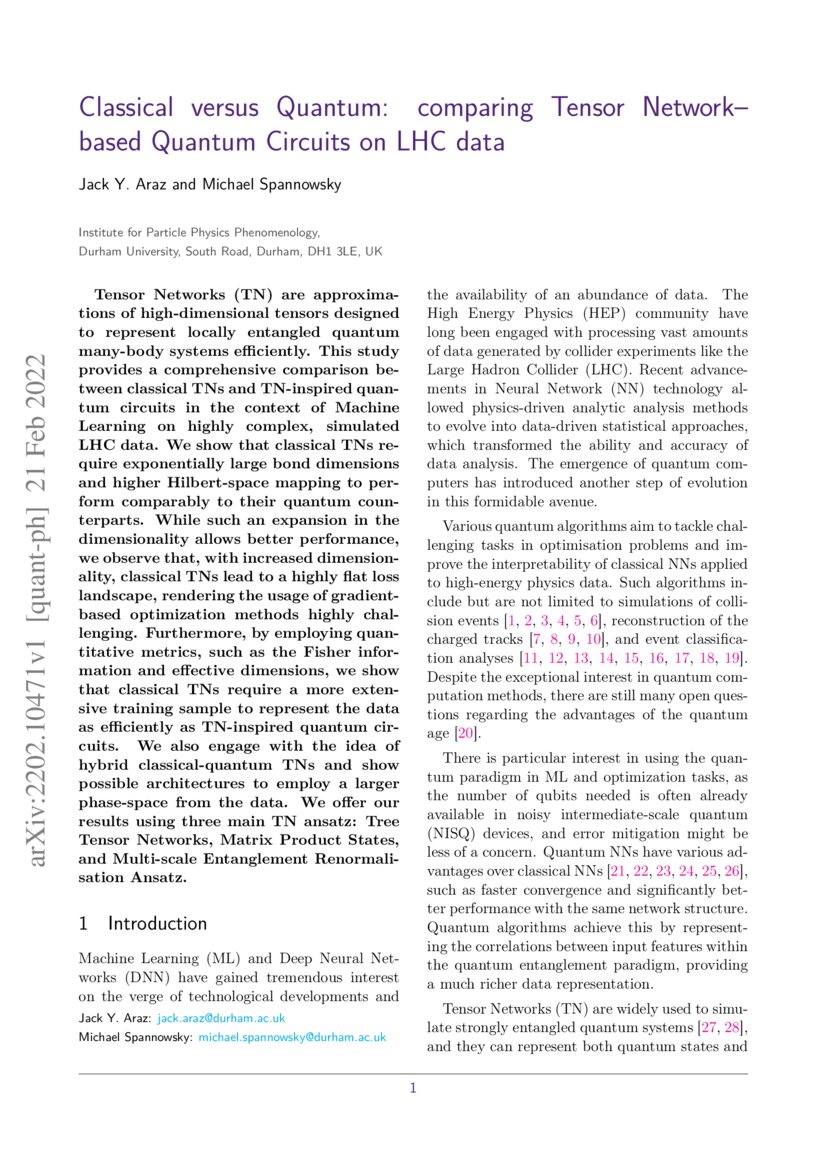 Classical versus Quantum: comparing Tensor Network-based Quantum ...