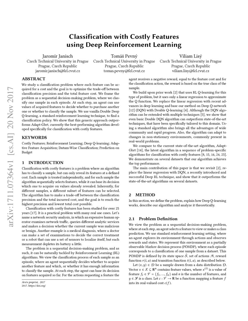 Classification with Costly Features using Deep Reinforcement Learning ...