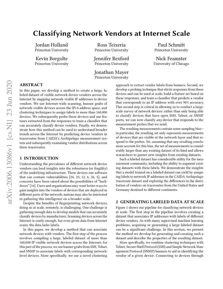 Classifying Network Vendors at Scale DeepAI