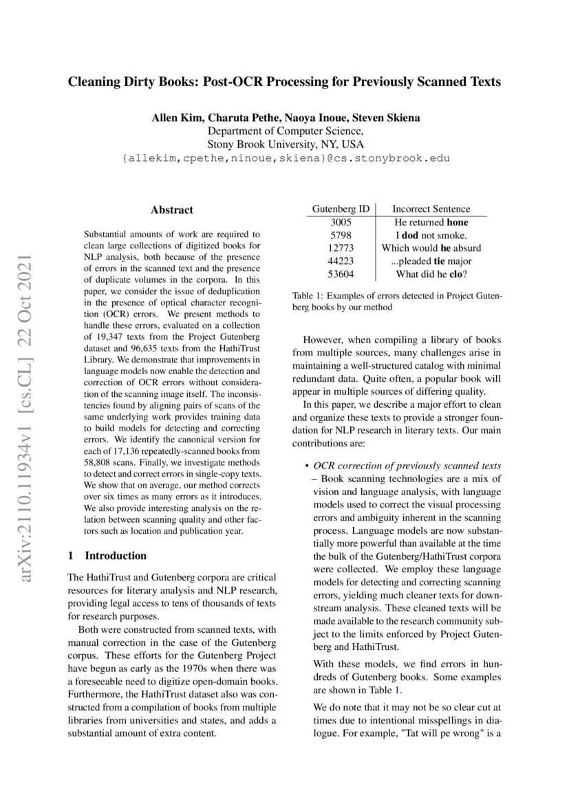Cleaning Dirty Books PostOCR Processing for Previously Scanned Texts DeepAI