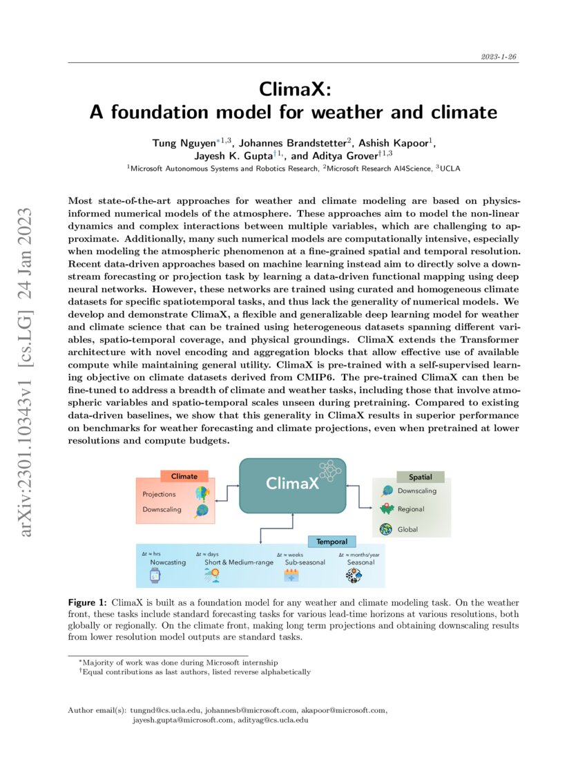 ClimaX A foundation model for weather and climate DeepAI