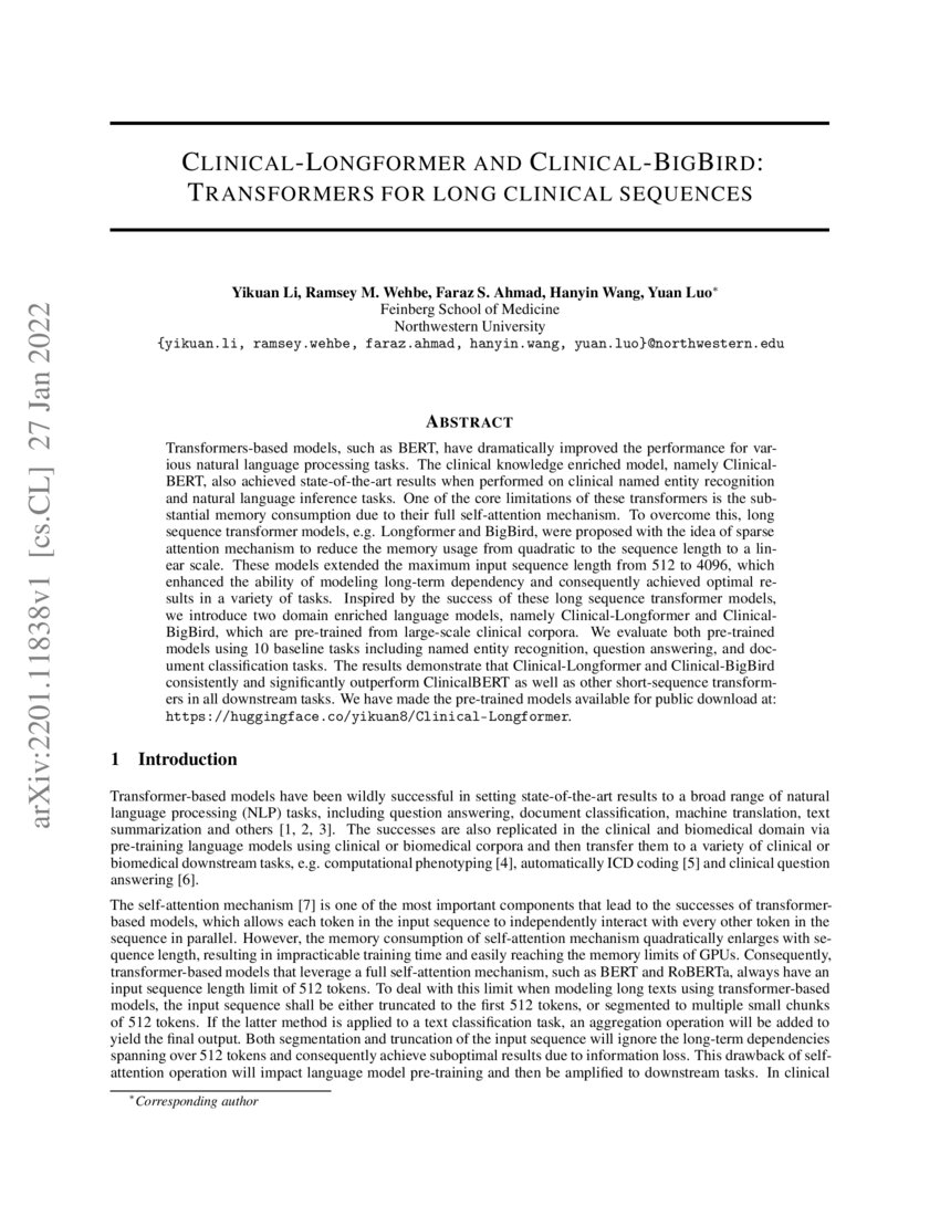 ClinicalLongformer and ClinicalBigBird Transformers for long