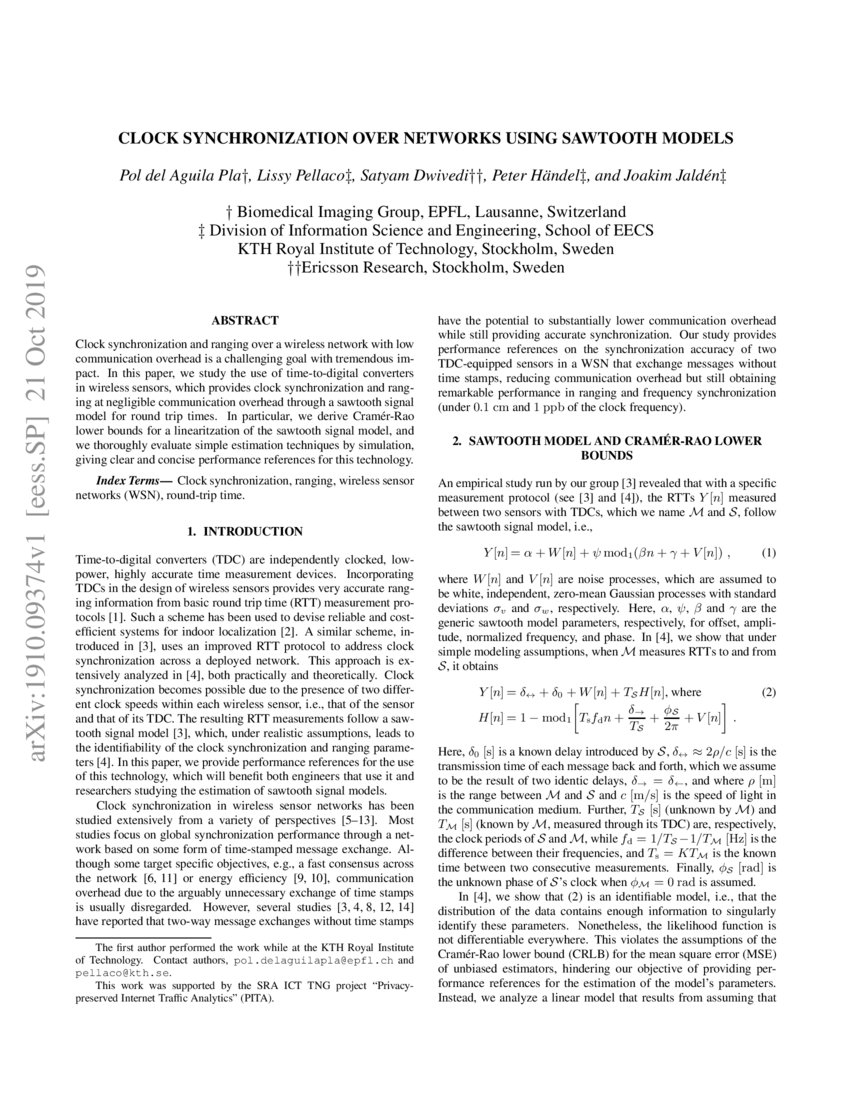 Clock synchronization over networks using sawtooth models DeepAI