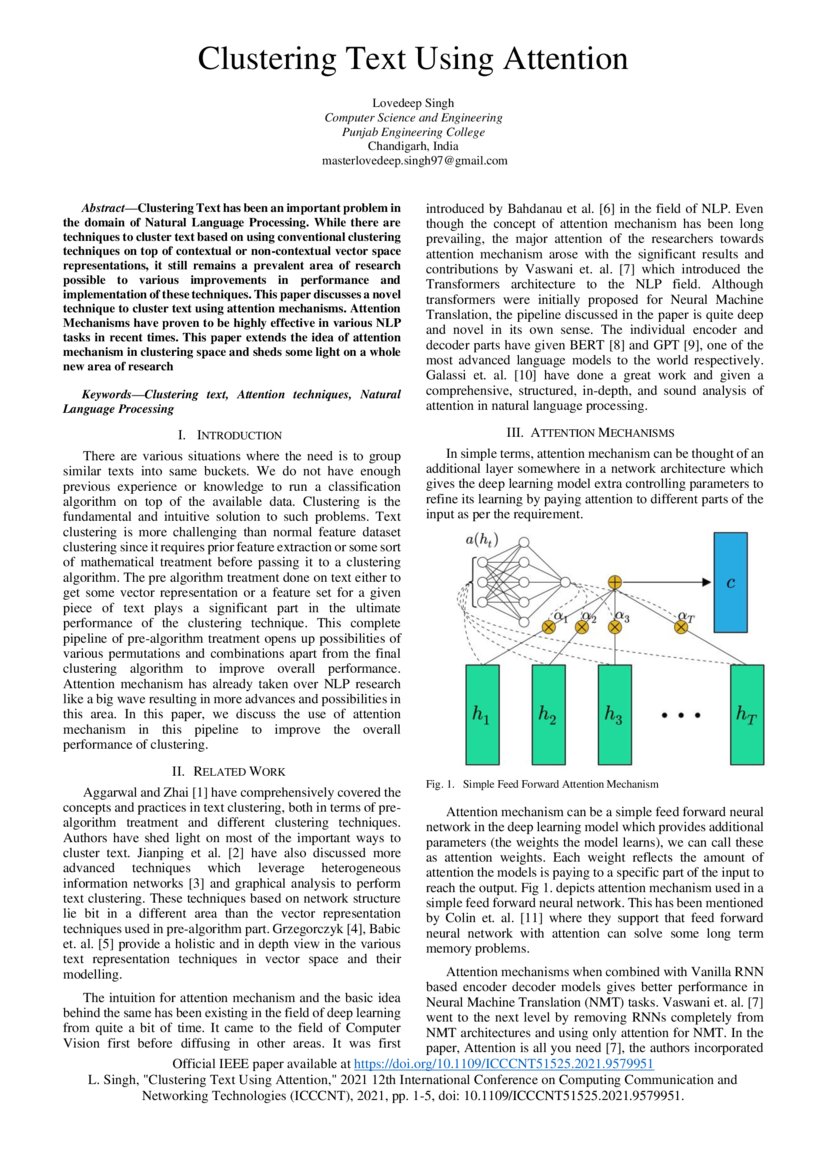 Clustering Text Using Attention | DeepAI