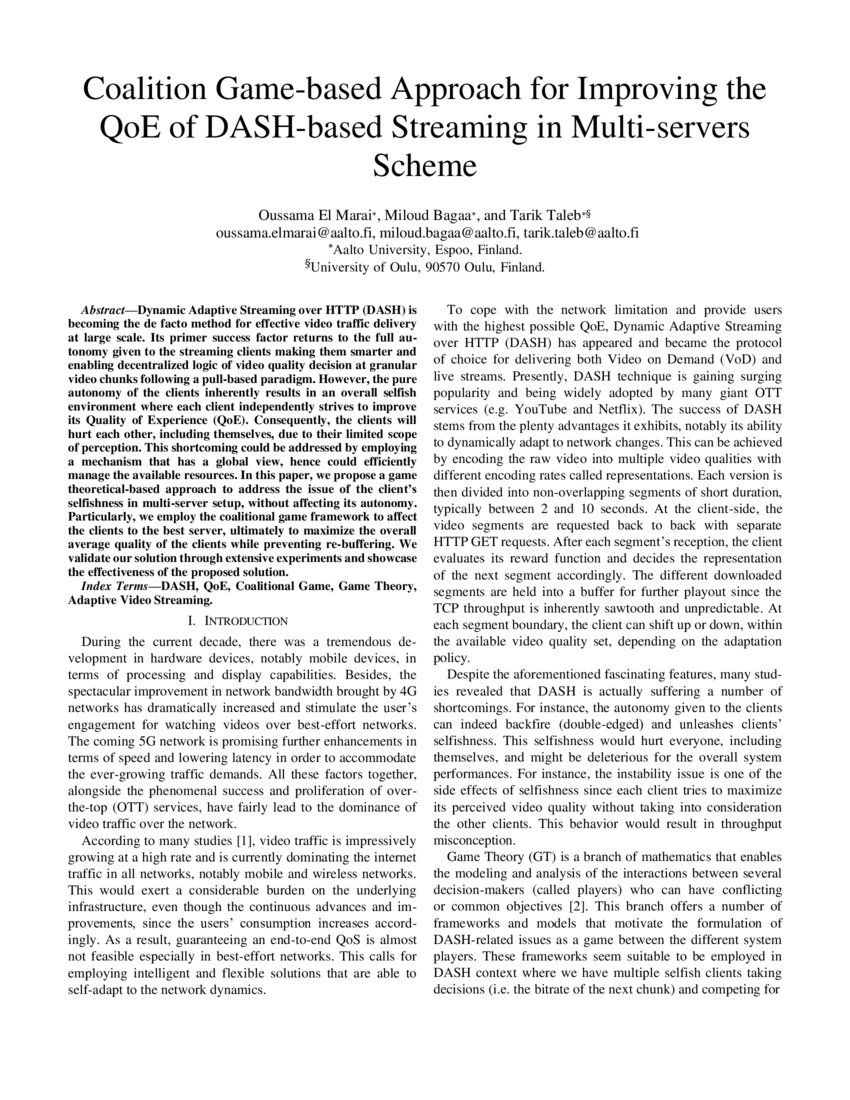 Coalition Gamebased Approach for Improving the QoE of DASHbased