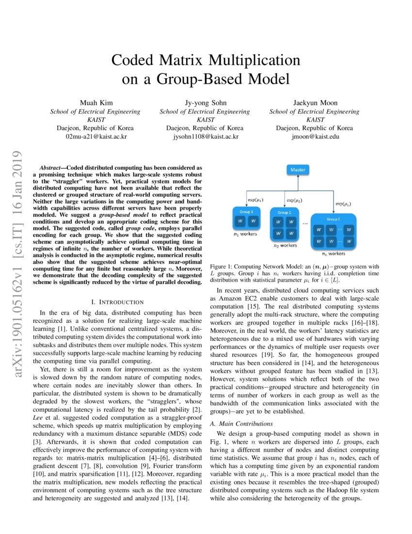 Coded Matrix Multiplication on a Group-Based Model | DeepAI