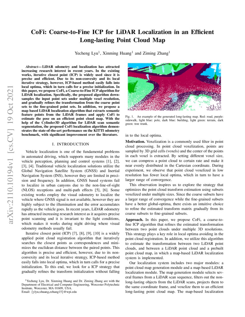 Cofi Coarse To Fine Icp For Lidar Localization In An Efficient Long Lasting Point Cloud Map Cofi Coarse To Fine Icp For Lidar Localization In An Efficient Long Lasting Point Cloud Map